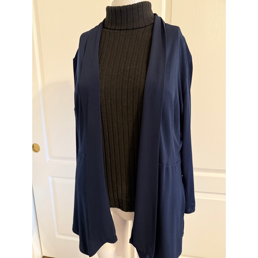 Women's Roz & Ali Blue Open front Cardigan - Navy Blue long Sleeve Size L